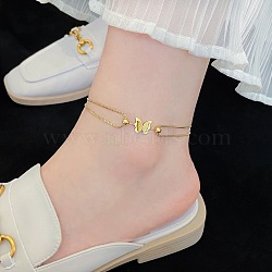 Titanium Steel Charm Anklets for Women, Real 18K Gold Plated, Butterfly, 8.27 inch(21cm)(WG18C2B-06)