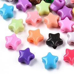 Opaque Acrylic Beads, Star, Mixed Color, 9x9.5x5.5mm, Hole: 2.5mm, about 2050pcs/500g(MACR-T047-01-01)