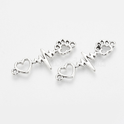 Tibetan Style Alloy Links Connectors, Heart with Foot Print, Cadmium Free & Lead Free,, Antique Silver, 34x12x2mm, Hole: 1.5mm(X-TIBE-N003-10AS-LF)