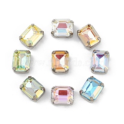 Brass Glass Rhinestone Sew on Rhinestones, Rectangle, Faceted, Mixed Color, Platinum, 10.5x8x6mm, Hole: 0.8mm(RGLA-U001-08P-02)