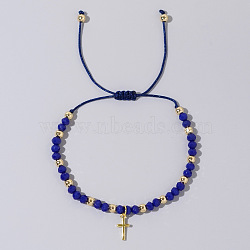 Bohemian Style Glass Braided Bead Bracelets for Women, Cross, Blue(WV4296-5)