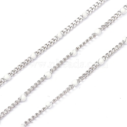 304 Stainless Steel Enamel Curb Chains, with Spool, Soldered, Faceted, White, 2.5x2x0.8mm, 32.80Feet/roll(10m/roll)(CHS-P013-01P-11)