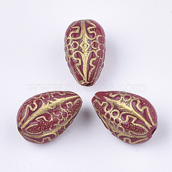 Plating Acrylic Beads, Metal Enlaced, teardrop, Pale Violet Red, 18.5x11x11mm, Hole: 2mm, about 340pcs/500g(PACR-T008-07C)