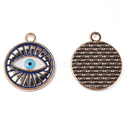 Alloy Enamel Pendants, Cadmium Free & Lead Free, Light Gold, Flat Round with Eye, Prussian Blue, 19x16x1.5mm, Hole: 1.8mm(ENAM-N059-35)