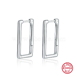 Anti-Tarnish Rhodium Plated Platinum 925 Sterling Silver Hoop Earrings, Rectangle, 29x15mm(DU0168-2)