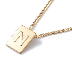 Stainless Steel Initial Letter Rectangle Pendant Necklace for Men Women, Golden, Letter.N, 18.11~18.5 inch(46~47cm)(NJEW-E090-01G-14)