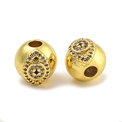 Rack Plating Brass Micro Pave Cubic Zirconia Beads, Long-Lasting Plated, Cadmium Free & Lead Free, Round, Real 18K Gold Plated, 11.5x11mm, Hole: 3.5mm(KK-C074-11G)