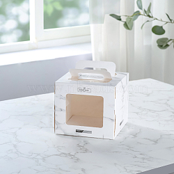 Foldable Kraft Paper Cake Box, Bakery Cake Box Container, Rectangle with Clear Window and Handle, Marble Pattern, 160x160x150mm, 30pcs/set(BAKE-PW0001-452B-01)