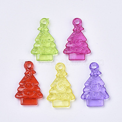 Transparent Acrylic Pendants, Dyed, Christmas Tree, Mixed Color, 32.5x19.5x5.5mm, Hole: 3mm(X-TACR-T015-053)