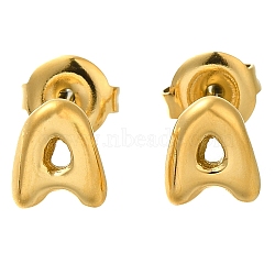 304 Stainless Steel Stud Earrings, Real 14K Gold Plated, Letter A, 7.5x6.5mm(EJEW-I316-01G-A)