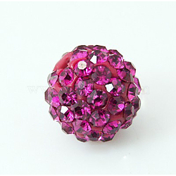 Polymer Clay Rhinestone Beads, Pave Disco Ball Beads, Grade A, Fuchsia, PP11(1.7~1.8mm), 8mm, Hole: 1.5mm(RB-H284-8MM-502)