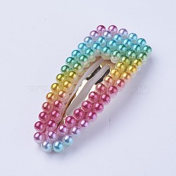 Plastic Imitation Pearl Snap Hair Clips, with Golden Tone Iron Findings, Colorful, 61x24x5.5mm(PHAR-TAC0003-12)