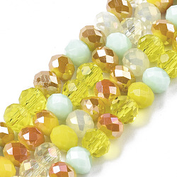 Electroplate Glass Beads Strands, Faceted, Rondelle, Yellow, 5.5~6x5mm, Hole: 1mm, about 90~92pcs/strand, 16.54 inch~16.93 inch(42~43cm)(EGLA-N002-12H)