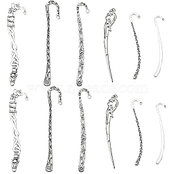 12Pcs 6 Style Tibetan Style Alloy Bookmarks Findings with Hole, Sticks & Flower, Antique Silver, 84~124x14~28x2~3mm, hole: 2~4.5mm, 2Pcs/style(FIND-SC0006-56)