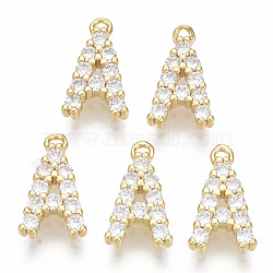 Brass Micro Pave Cubic Zirconia Charms, Nickel Free, Letter, Clear, Real 18K Gold Plated, Letter.A, 13.5x8x2.5mm, Hole: 1.2mm(X-KK-T060-05-A-G-NF)
