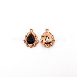 Alloy Pendants, with Rhinestone, Cadmium Free & Lead Free, Light Gold, Teardrop, Black, 25x19x5mm, Hole: 1.6mm(FIND-WH0094-56KCG-05)