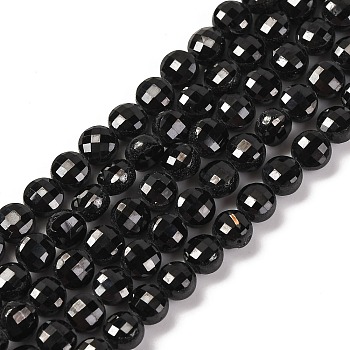 Natural Black Spinel Beads Strands, Faceted, Flat Round, 4x3mm, Hole: 0.8mm, about 103pcs/strand, 15.35 inch(39cm)