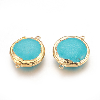 Synthetic Turquoise Links connectors, with Brass Findings, Flat Round, Golden, 18~18.5x22.5~23x5.5~7mm, Hole: 1.2mm