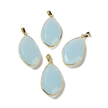 Glass Pendants, with Golden Rack Plating Brass Findings, Oval Charms, Light Blue, 36~36.5x19.5~20x6~6.5mm, Hole: 6.5x3.5mm