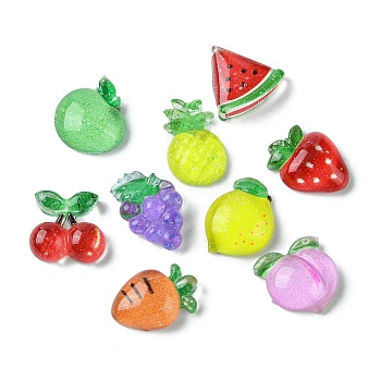 Translucent Resin Decoden Cabochons, Fruit, Mixed Shapes, Mixed Color, 9~12x7.5~10.5x2.8~3.8mm