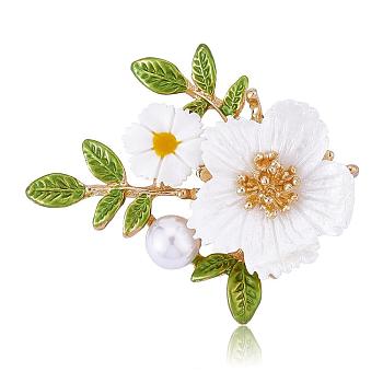 Daisy Flower Brooch Alloy Enamel Sunflower Brooch Pin White Shell Beads Brooches Badge Jewelry for Jackets Backpack Corsage Lapel Scarf Clothing Accessories, Green, 47.3x39.6mm