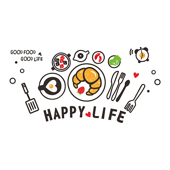 3D Catering Theme Acrylic Self-adhesion Mirror Wall Stickers, with Word HAPPY LIFE & GOOD FOOD COOD LIFE, for Home Wall Decorations, Red, 60~425x58~824x0.8mm, 8pcs/set
