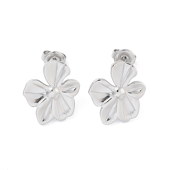 Non-Tarnish 304 Stainless Steel Stud Earrings, Flower, Stainless Steel Color, 17.5x16mm