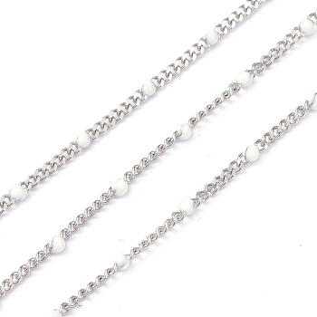 304 Stainless Steel Enamel Curb Chains, with Spool, Soldered, Faceted, White, 2.5x2x0.8mm, 32.80Feet/roll(10m/roll)