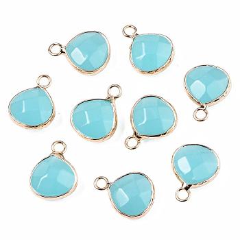 Natural White Jade Pendants, with Nickel Free Brass Findings, Faceted, Dyed, teardrop, Golden, Pale Turquoise, 17.5x13.5x6.5mm, Hole: 2mm