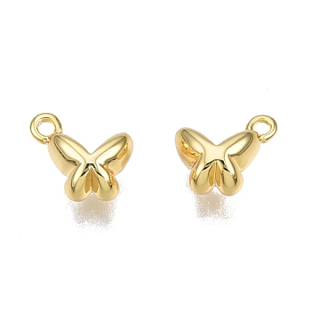 Brass Charms, Nickel Free, Butterfly, Real 18K Gold Plated, 8x9x5mm, Hole: 1.2mm