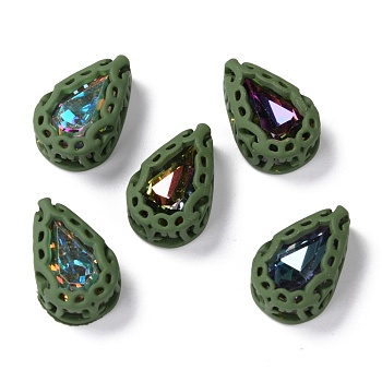 Sew on Rhinestone, Mocha Fluorescent Style, Glass Rhinestone, with Brass Findings, Garments Accessories, Teardrop, Mixed Color, Teal, 12.5x8x5mm, Hole: 1mm