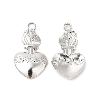 Non-Tarnish 304 Stainless Steel Pendants, Heart Charms, Stainless Steel Color, 27x15.5x3mm, Hole: 3mm