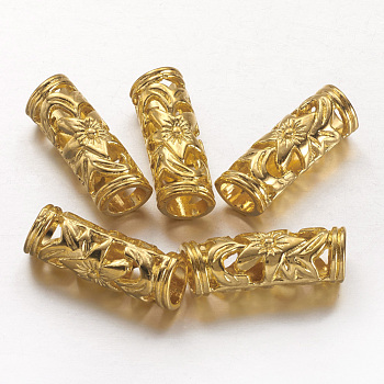 Tibetan Style Hollow Tube Beads, Cadmium Free & Lead Free, Golden, 23x8mm, Hole: 5mm