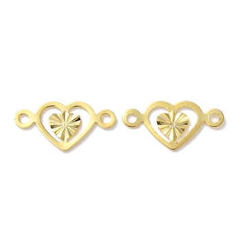 Brass Filigree Connector Charms, Cadmium Free & Lead Free, Heart, Real 24K Gold Plated, 6x12x0.5mm, Hole: 1mm