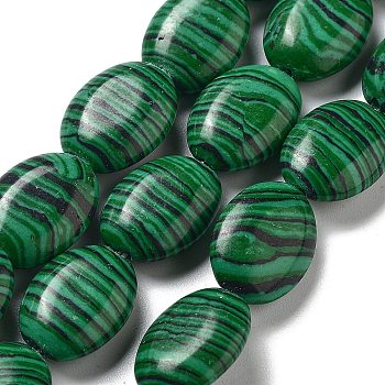 Synthetic Malachite Beads Strands, Flat Oval, 18~18.5x13~13.5x6~6.5mm, Hole: 1.2mm, about 11pcs/strand, 7.76 inch(19.7cm)