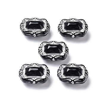 Opaque Acrylic Beads, Metal Enlaced, Rectangle, Black, 18x13.5x8.5mm, Hole: 1.8mm