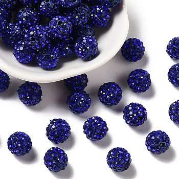Pave Disco Ball Beads, Polymer Clay Rhinestone Beads, Round, Sapphire, PP13(1.9~2mm), 6 Rows Rhinestone, 10mm, Hole: 1.5mm