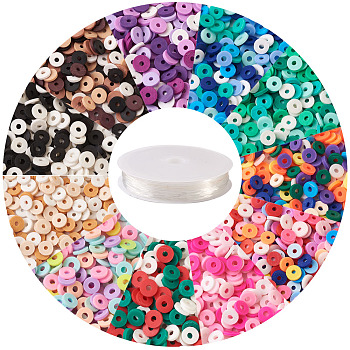 DIY Heishi Bead Stretch Bracelets Making Kits, Including Handmade Polymer Clay Heishi Beads and Elastic Crystal Thread, Mixed Color, Beads: 6x0.5~1mm, Hole: 1.8mm, about 314~447pcs/color, 11 colors, 3454~4917pcs/set