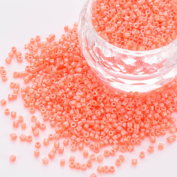 Fluorescent Color Glass Cylinder Beads, Seed Beads, Baking Paint, Round Hole, Light Salmon, 1.5~2x1~2mm, Hole: 0.8mm, about 8000pcs/bag, about 1pound/bag