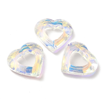 Electroplated Glass Pendants, Back Plated, Faceted Heart Charms, Alice Blue, 24.5x26x6mm, Hole: 11x13mm