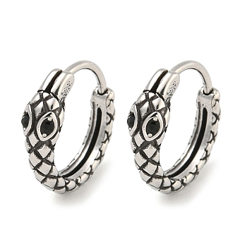 316 Surgical Stainless Steel Hoop Earrings, with Cubic Zirconia, Ring, Black, Antique Silver, 13.5x3~4mm