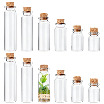 AHADERMAKER 30 Sets 6 Styles Glass Bead Containers, with Cork Stopper, Wishing Bottle, Clear, 2.15~2.2x3.8~5cm, 5 sets/style