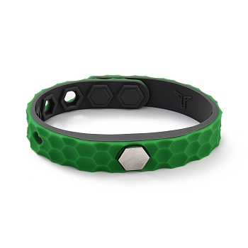 Flat Silicone Cord Bracelets, Hexagon Beads Adjustable Bracelet for Men Women, Lime Green, 9.92 inch(25.2cm)
