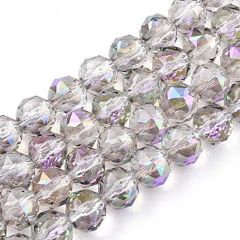 Electroplate Transparent Glass Beads Strands, Faceted, Round, Violet, 8x7.5mm, Hole: 1mm, about 70pcs/strand, bout 70~72pcs/strand, 20.67 inch~21.26 inch(52.5~54cm)