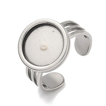 304 Stainless Steel Cuff Ring Findings, Round Pad Ring Base Setting Findings, Stainless Steel Color, 15mm, Inner Diameter: 18.8mm, Tray Size: 12mm