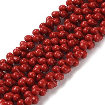 Dyed Synthetic Coral Beads Strands, Bone Shape, FireBrick, 8x4mm, Hole: 0.8mm, about 136pcs/strand, 15.75''(40cm)