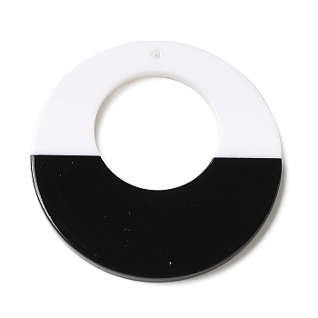 Black and White stitching Acrylic Pendants, Round, 40x2.5mm, Hole: 1.6mm