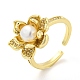 Natural Pearl Lotus Open Cuff Ring with Rhinestone(RJEW-H220-17G)-1