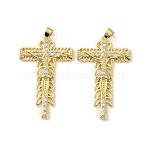 Brass Micro Pave Clear Cubic Zirconia Pendants, Cross Charms, Golden, 43x30x5.5mm, Jump Ring: 6.5x4.5mm, Inner Diameter: 4mm(KK-C169-04G)