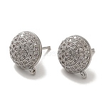 Rack Plating Brass Micro Pave Cubic Zirconia Studs Earrings Findings, Long-Lasting Plated, Lead Free & Cadmium Free, Half Round, Platinum, 13.5x11.5mm, Hole: 1mm, Pin: 11x0.9mm(KK-A231-01P)